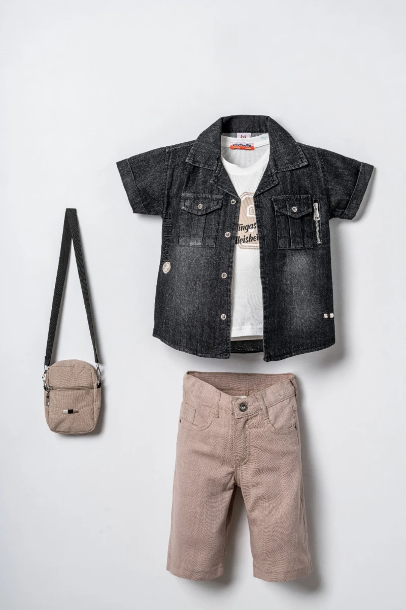 16 BASKILI KOT GÖMLEKLİ ERKEK ÇOCUK 3 LÜ TAKIM 5883