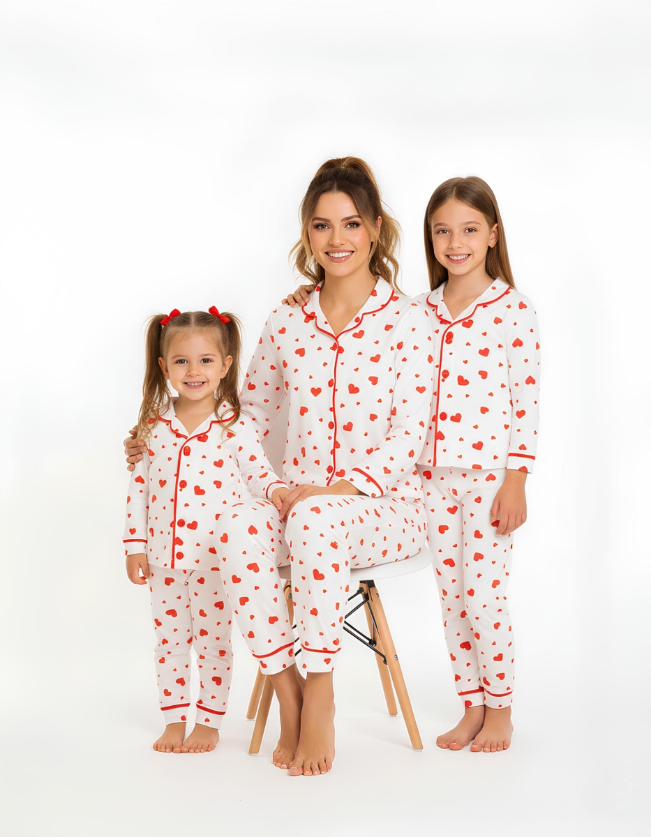 KARIŞIK KALP BASKILI ANNE MODEL PİJAMA TAKIM 3004