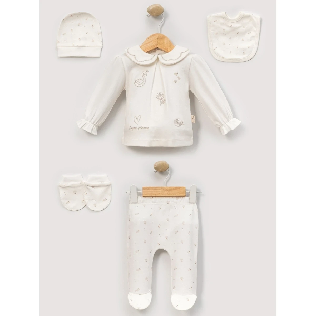 KUĞU NAKIŞLI KIZ BEBE 5 Lİ ZIBIN SET 2125