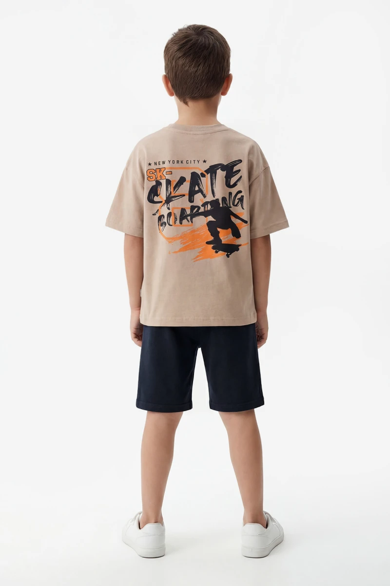 SKATE BASKILI ERKEK ÇOCUK YAZLIK KAPRİLİ TAKIM 1401