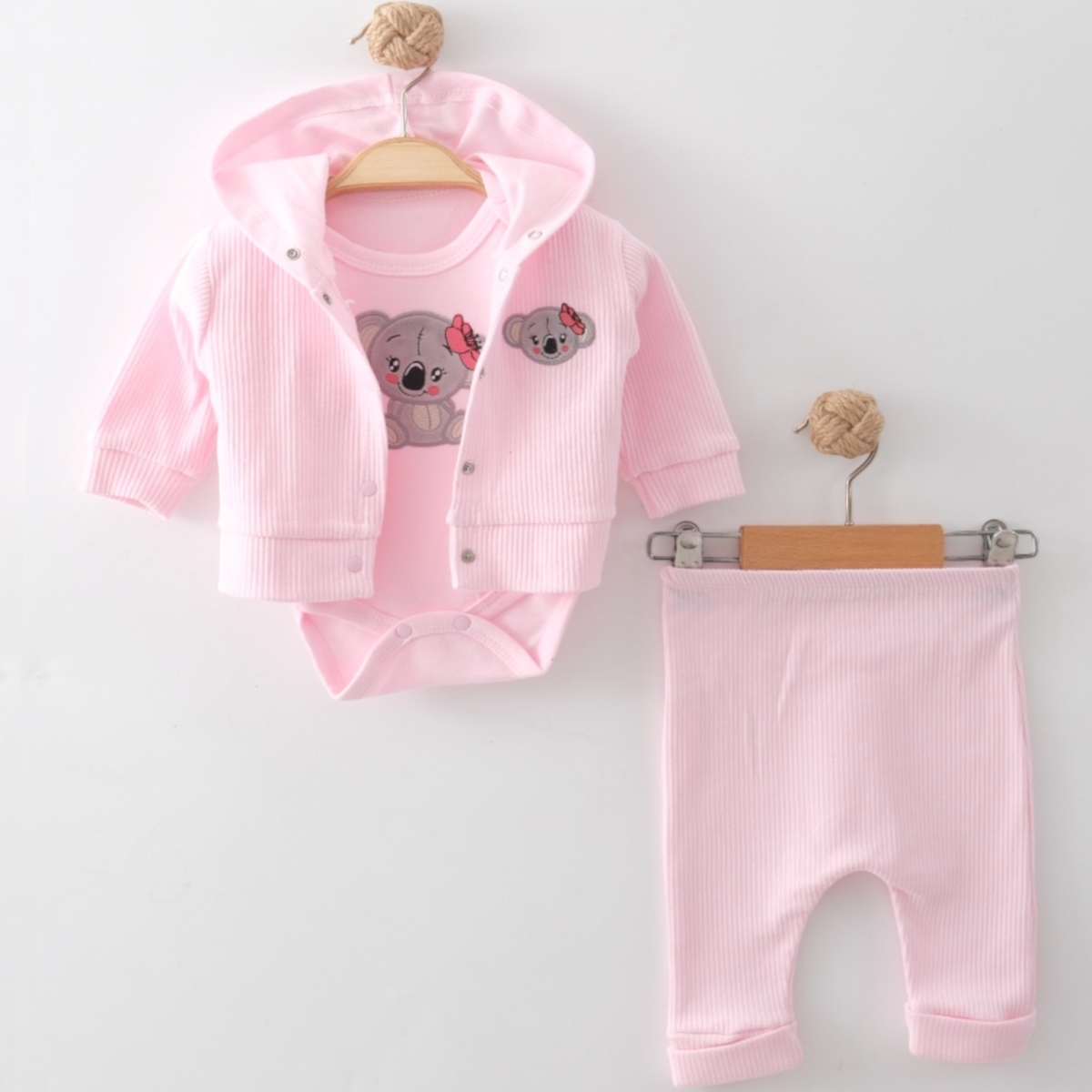 AKORT KOALA NAKIŞLI 3'LÜ KIZ BEBE TAKIM 1239