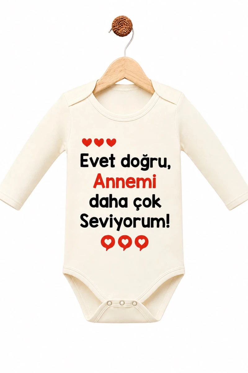 ANNEMİ DAHA ÇOK SEVİYORUM BASKILI PAMUKLU BADİ 3260