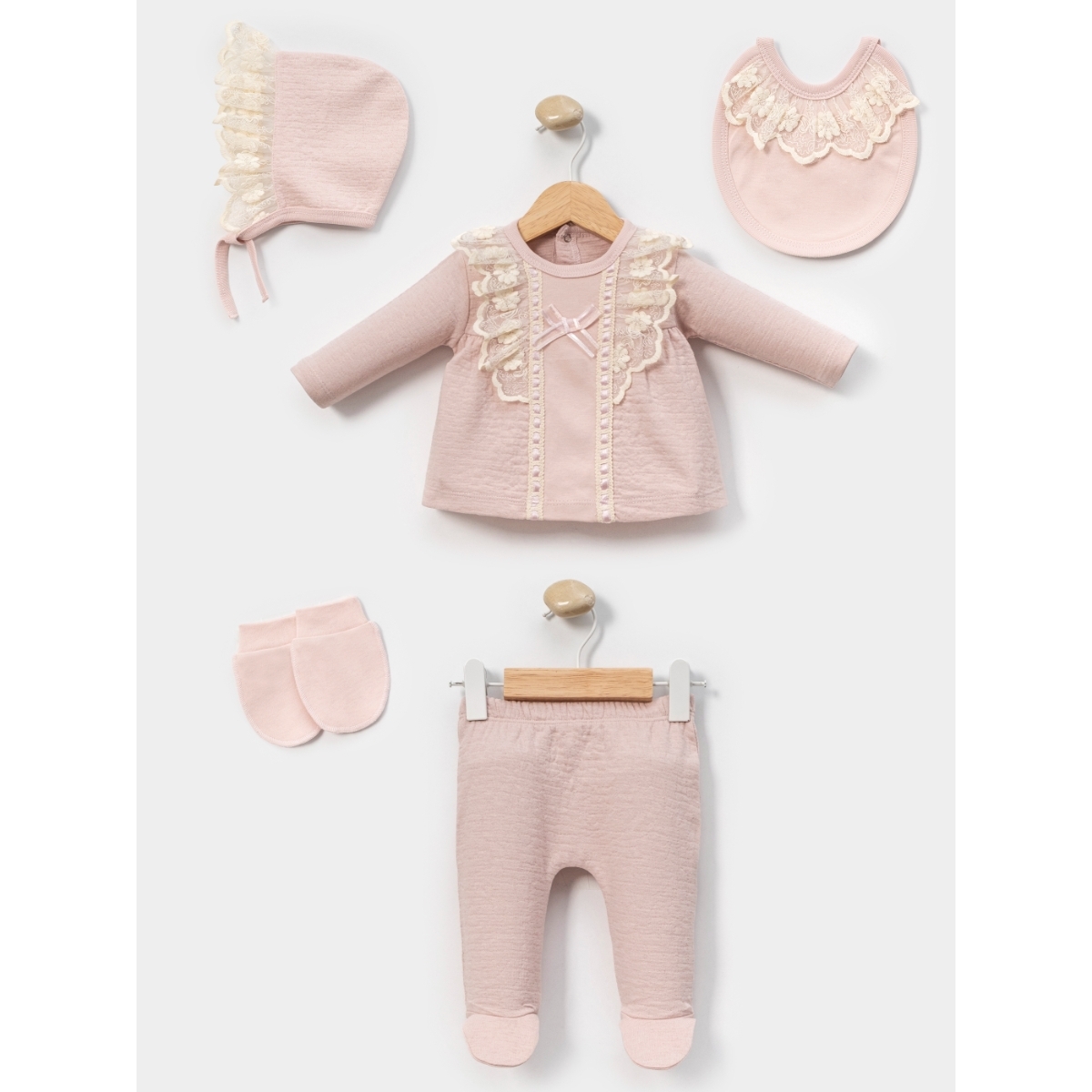 ARA DANTELLİ KIZ 5 Lİ BEBE ZIBIN SET 2102
