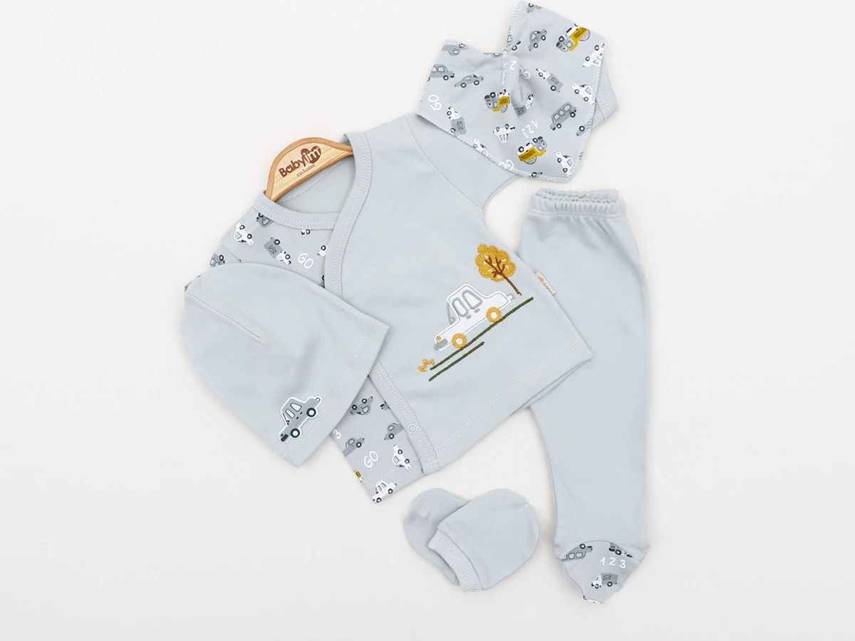 ARABA BASKILI 5 Lİ  ERKEK BEBE ZIBIN TAKIM 2340