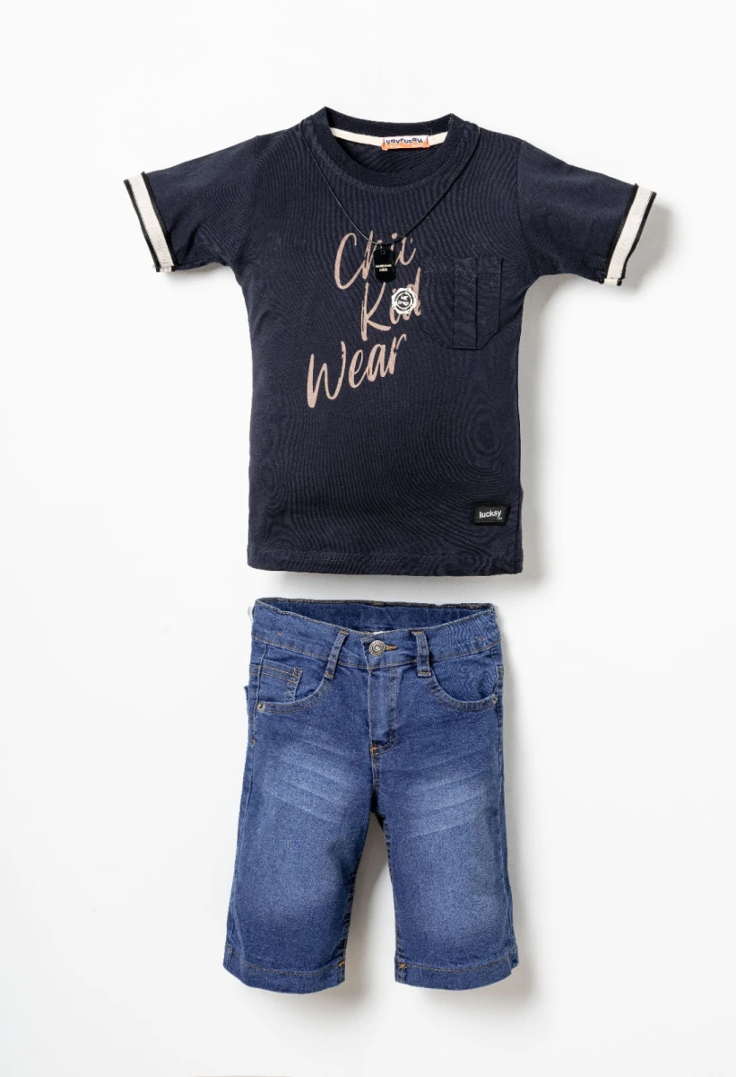 ARMA DETAYLI KOLYELİ ERKEK ÇOCUK YAZLIK 2Lİ TAKIM 5896