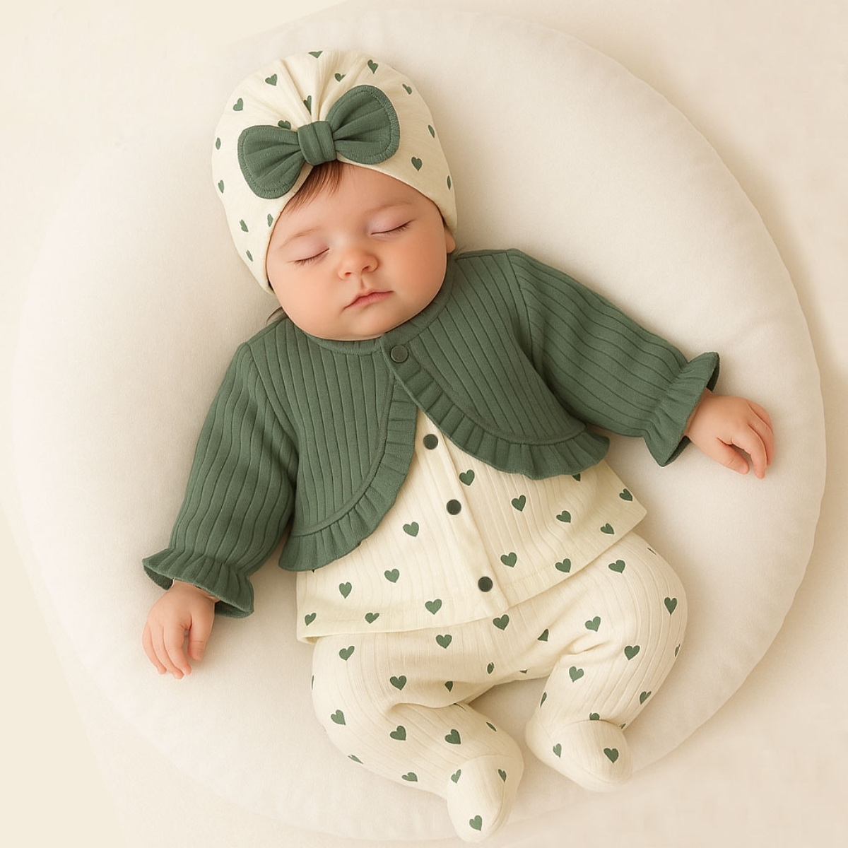 ARMİNA KALP BASKILI 3 LÜ KIZ BEBE TAKIM 8016