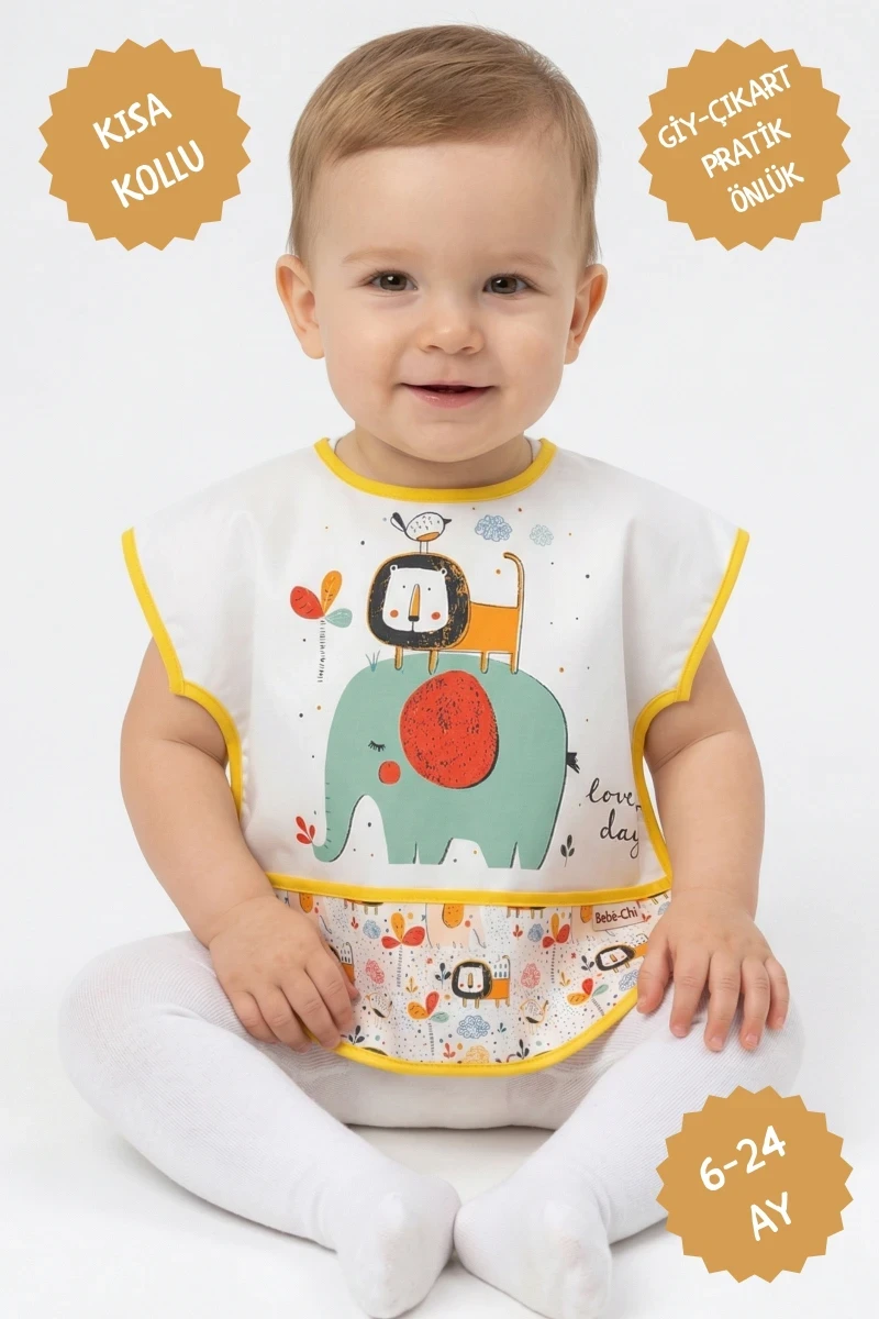 ASLAN VE FİL DESEN K.KOL BAĞLAMALI BEBE ÖNLÜK 202612
