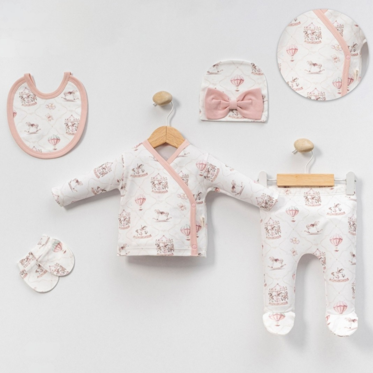ATLI KARINCA BASKILI KIZ 5 Lİ BEBE ZIBIN SET 2107