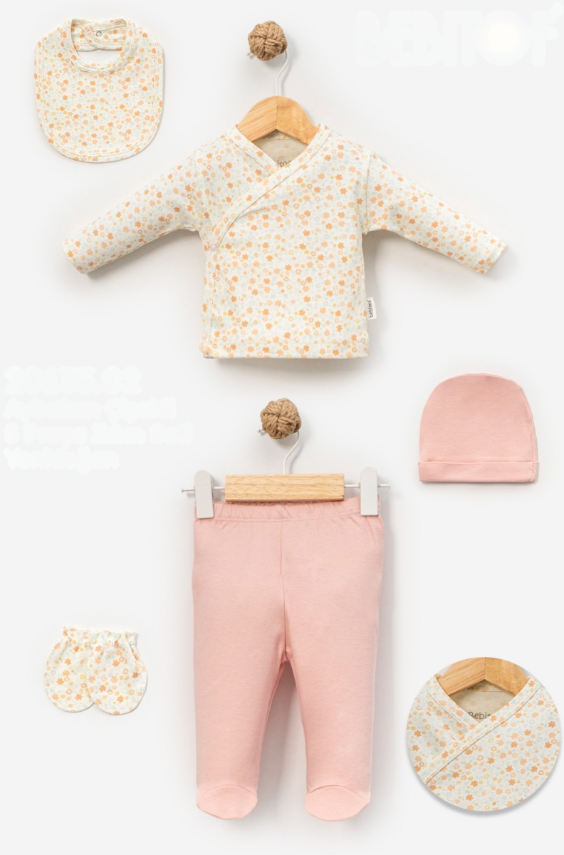 AYBALAM ÇİÇEK BASKILI 5 Lİ BEBE ZIBIN SET 20135