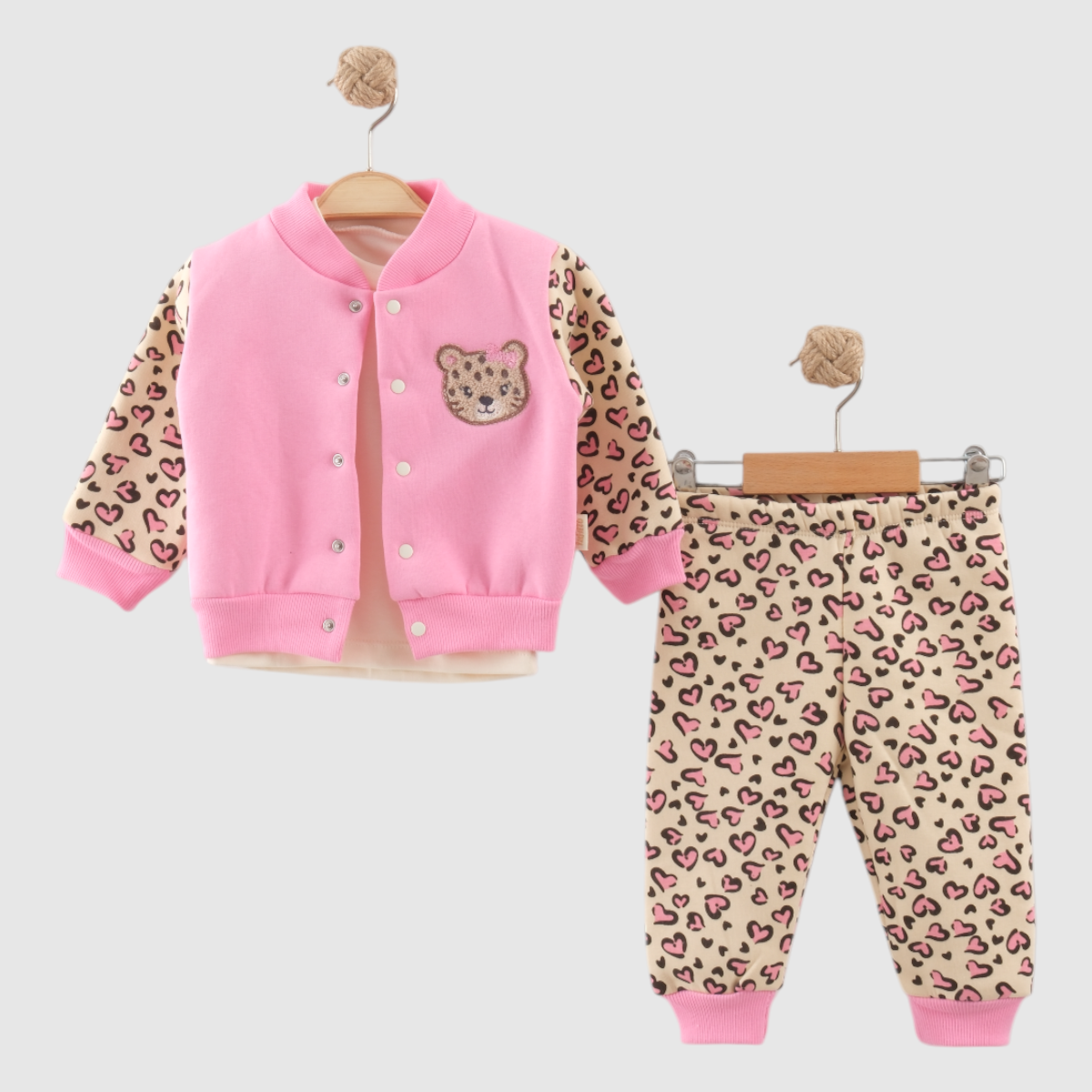 AYCIK NAKIŞLI LEOPAR BASKILI 3LÜ BEBE TAKIM 1718