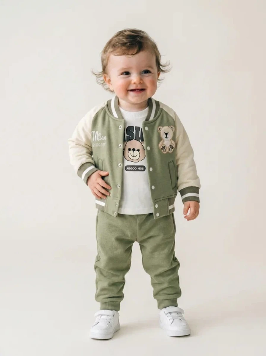 AYICIK DESENLİ HIRKALI ERKEK BEBE 3 LÜ TAKIM 5121