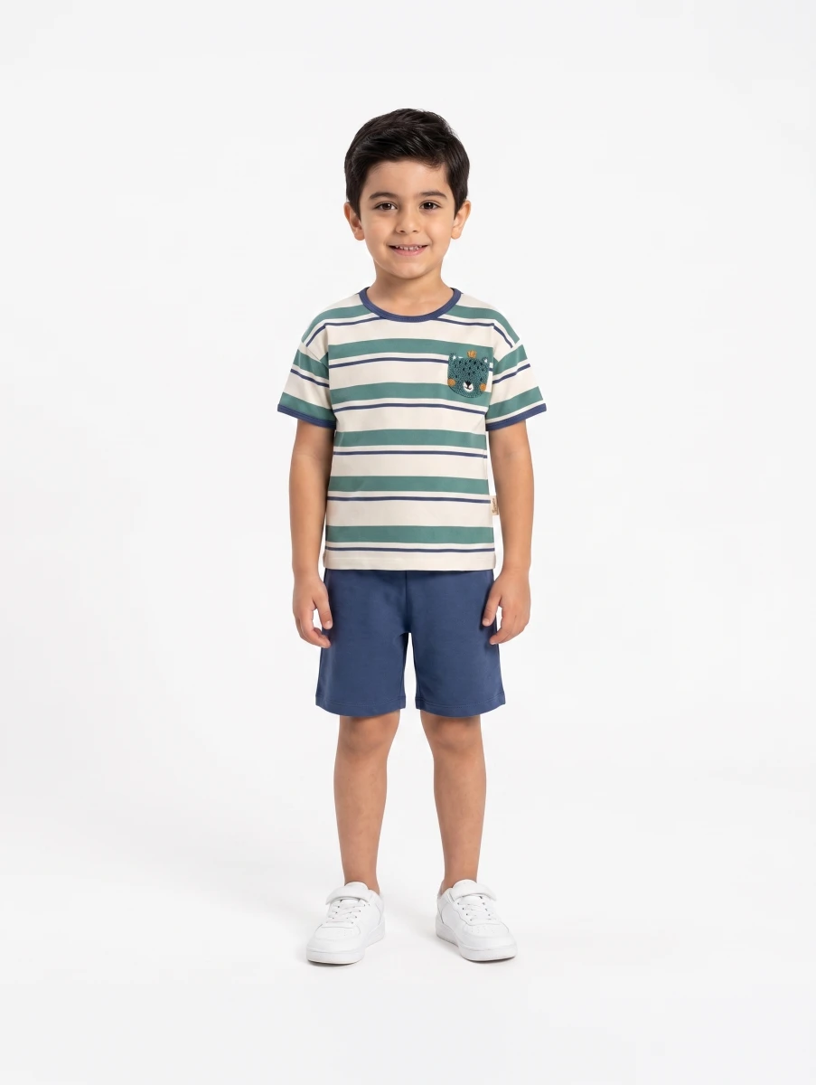 AYICIK NAKIŞLI ÇİZGİLİ ERKEK BEBE İKİLİ TAKIM 3140