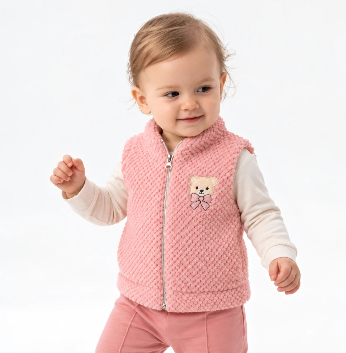 AYICIK NAKIŞLI PELUŞ KIZ BEBE YELEK 57660