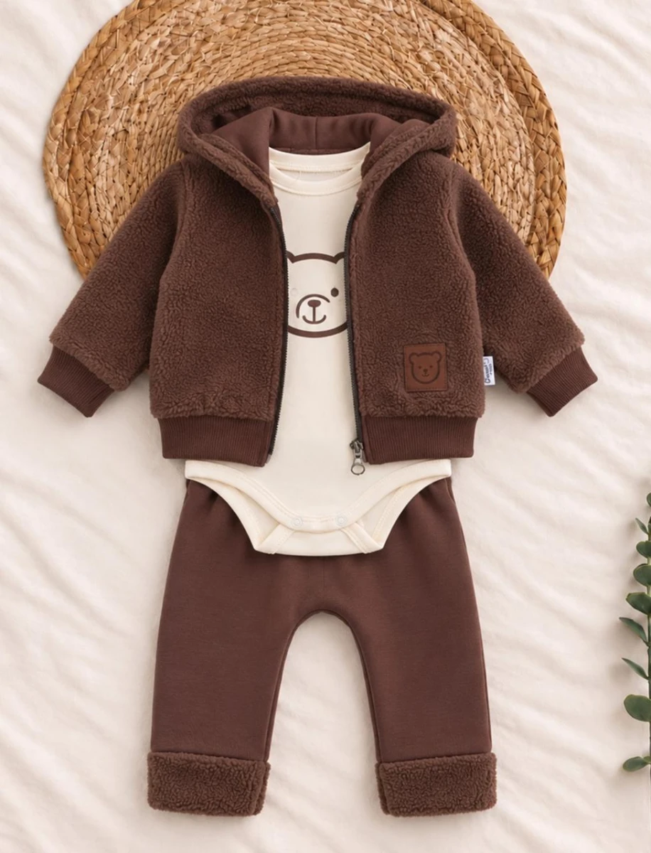 AYICIK PELUŞ HIRKALI 3 LÜ ERKEK BEBE TAKIM 71206