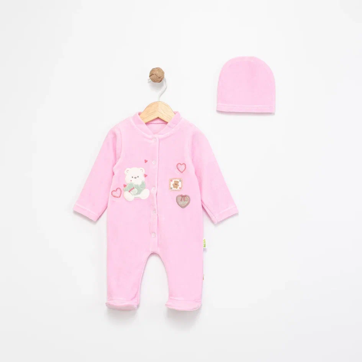 AYICIK VE KALP NAKIŞLI KADİFE BEBE TULUM 1263