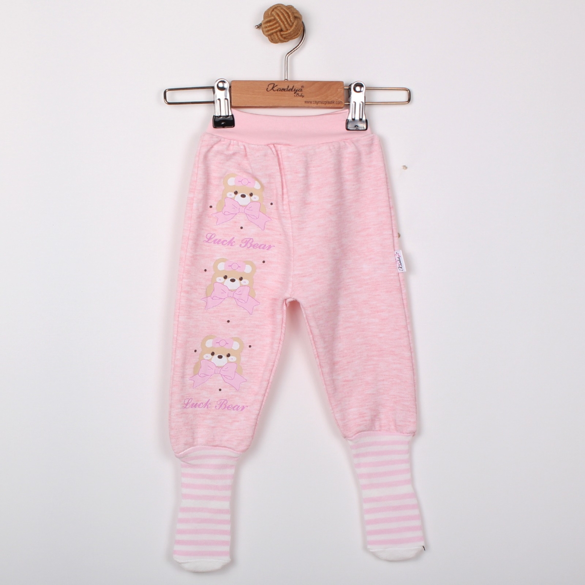 AYICIK VE KURDELA BASKILI ÇORAPLI BEBE TEK ALT 5362