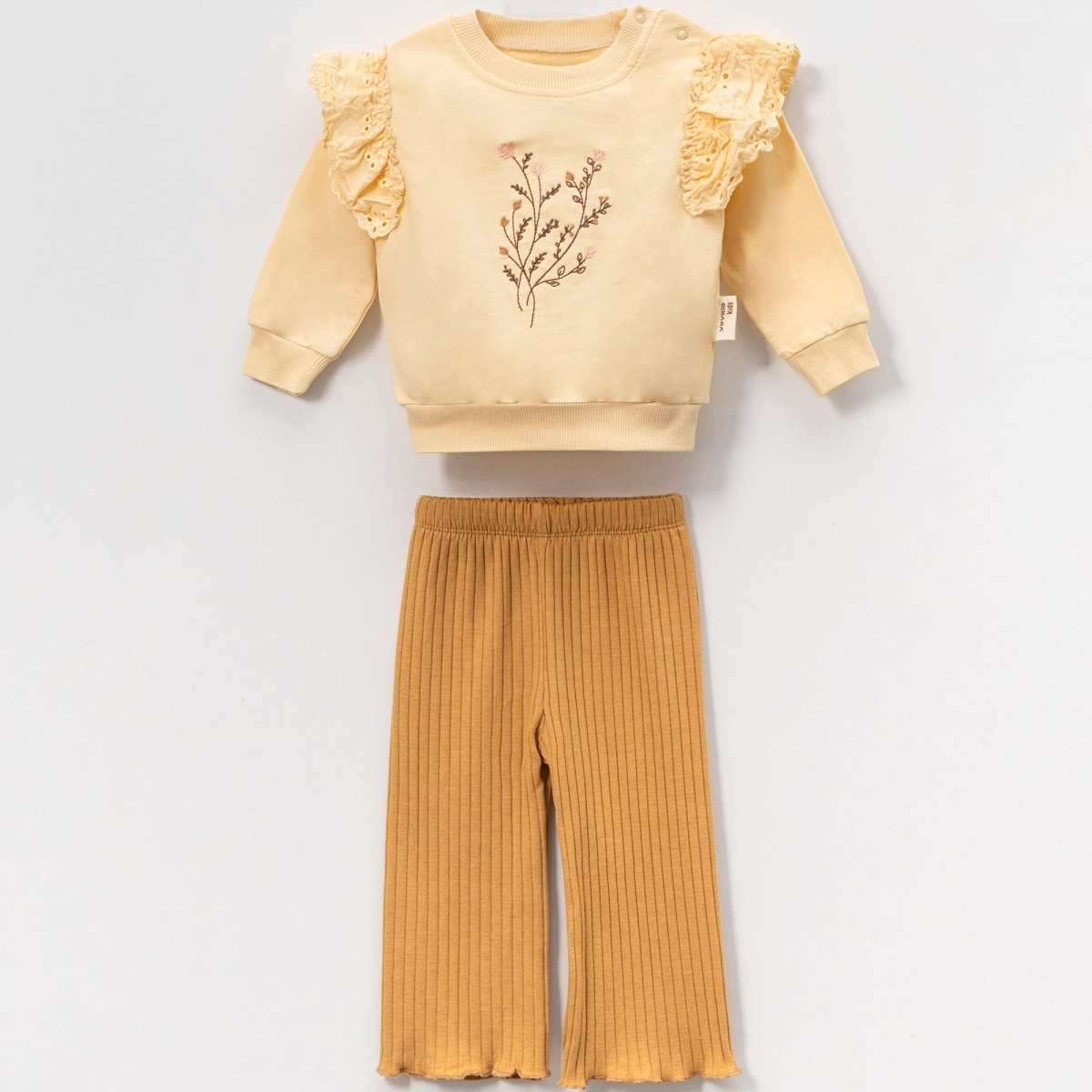 BABY KOL GÖVDE FİSTOLU ÇİÇEK NAKIŞLI BEBE TAKIM 2603