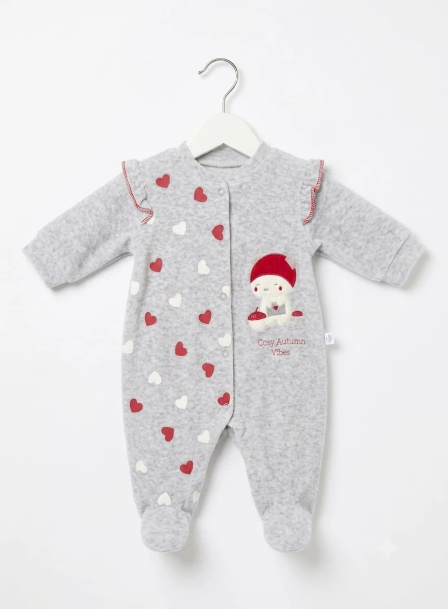 KALP BASKILI FIRFIRLI KADİFE BEBE TULUM 2128