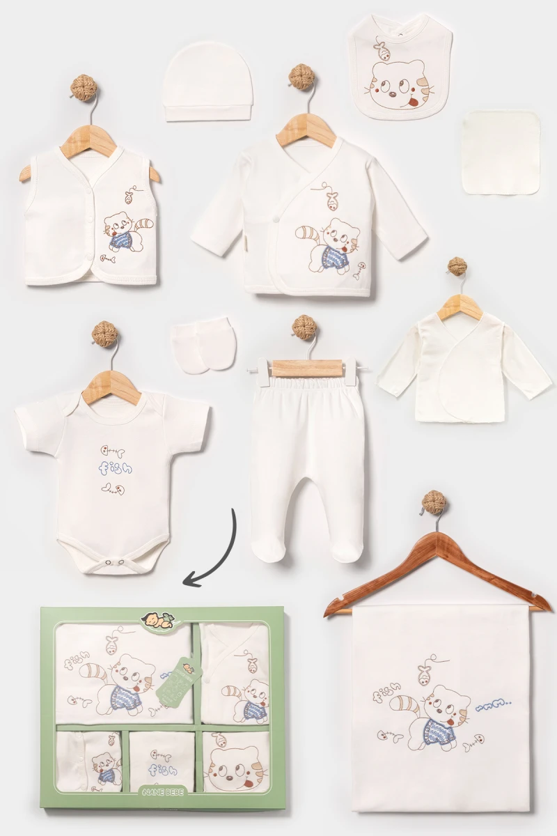 BALIKÇI KEDİCİK PAMUKLU ERKEK BEBE 10 LU ZIBIN SET 3030