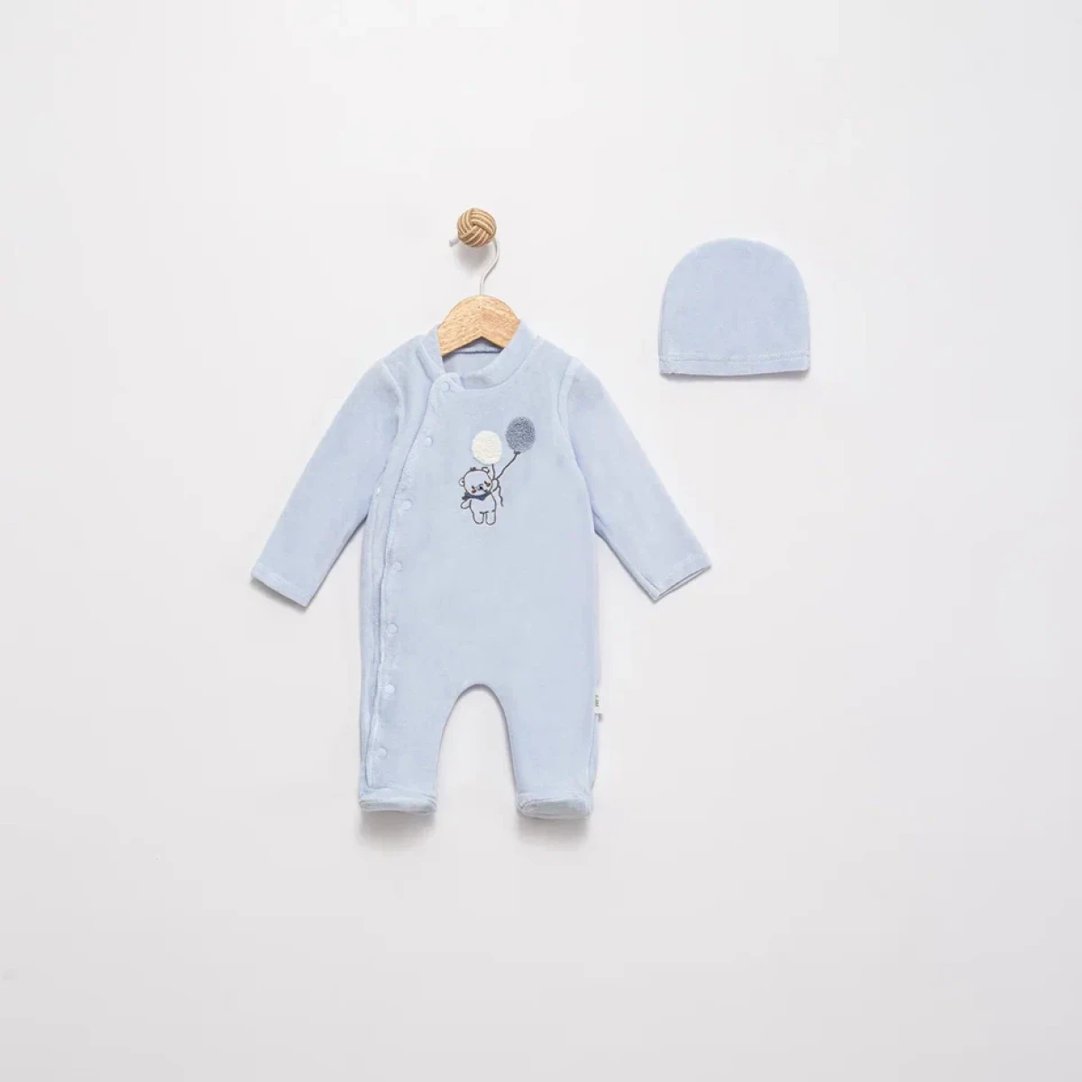 BALONLU AYICIK KADİFE BEBE TULUM 1303