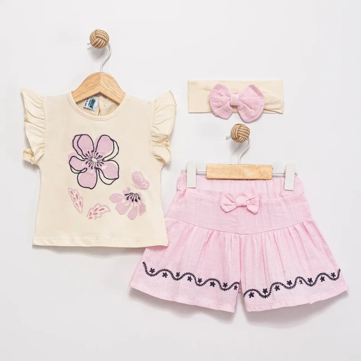 BANDANALI FİYONKLU BASKILI KIZ BEBE TAKIM 27472