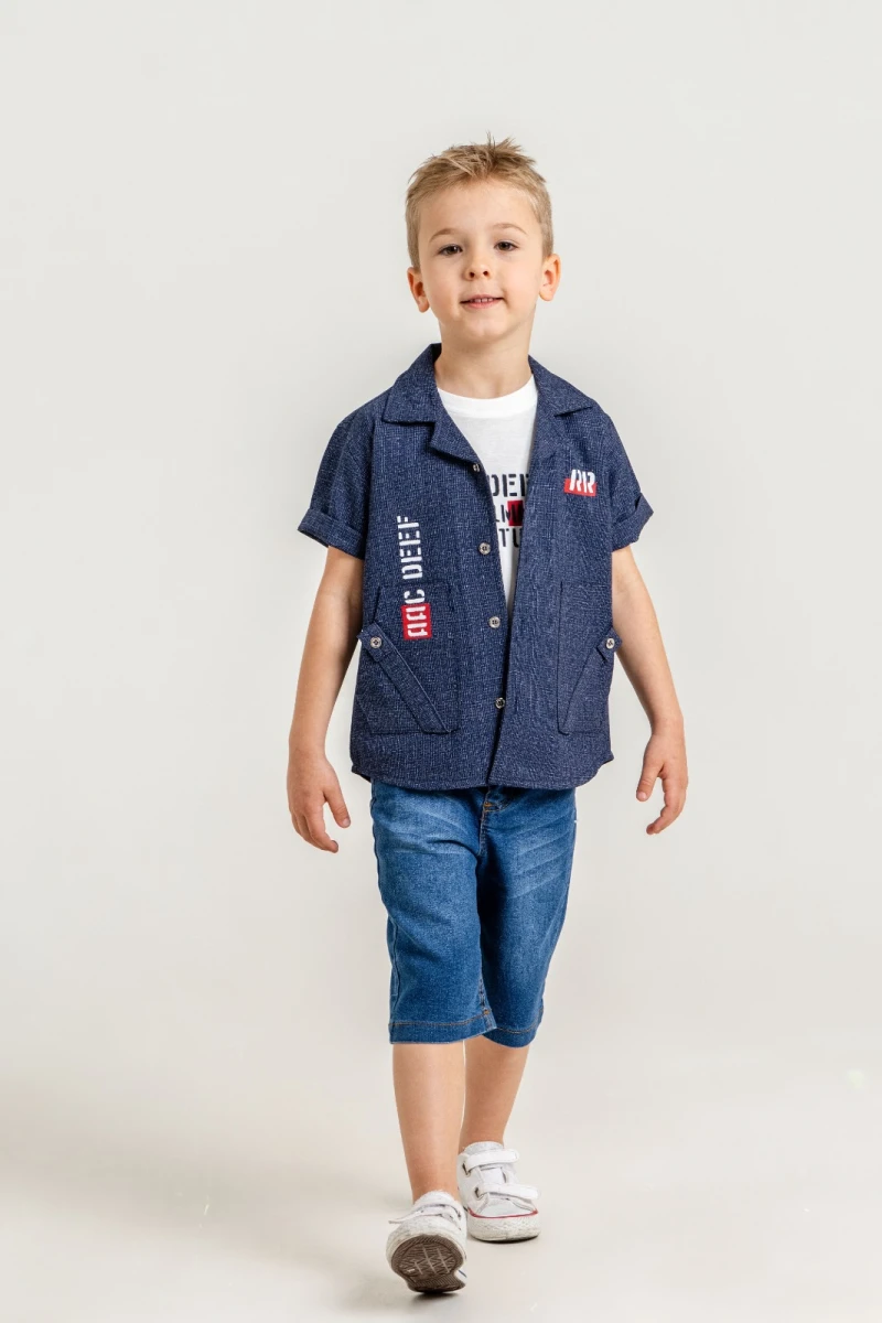 BASKI DETAYLI GÖMLEKLİ ERKEK ÇOCUK 3 LÜ TAKIM 3875