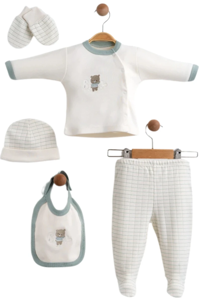 BAY AYI NAKIŞLI ERKEK BEBE 5 Lİ ZIBIN SET 7670