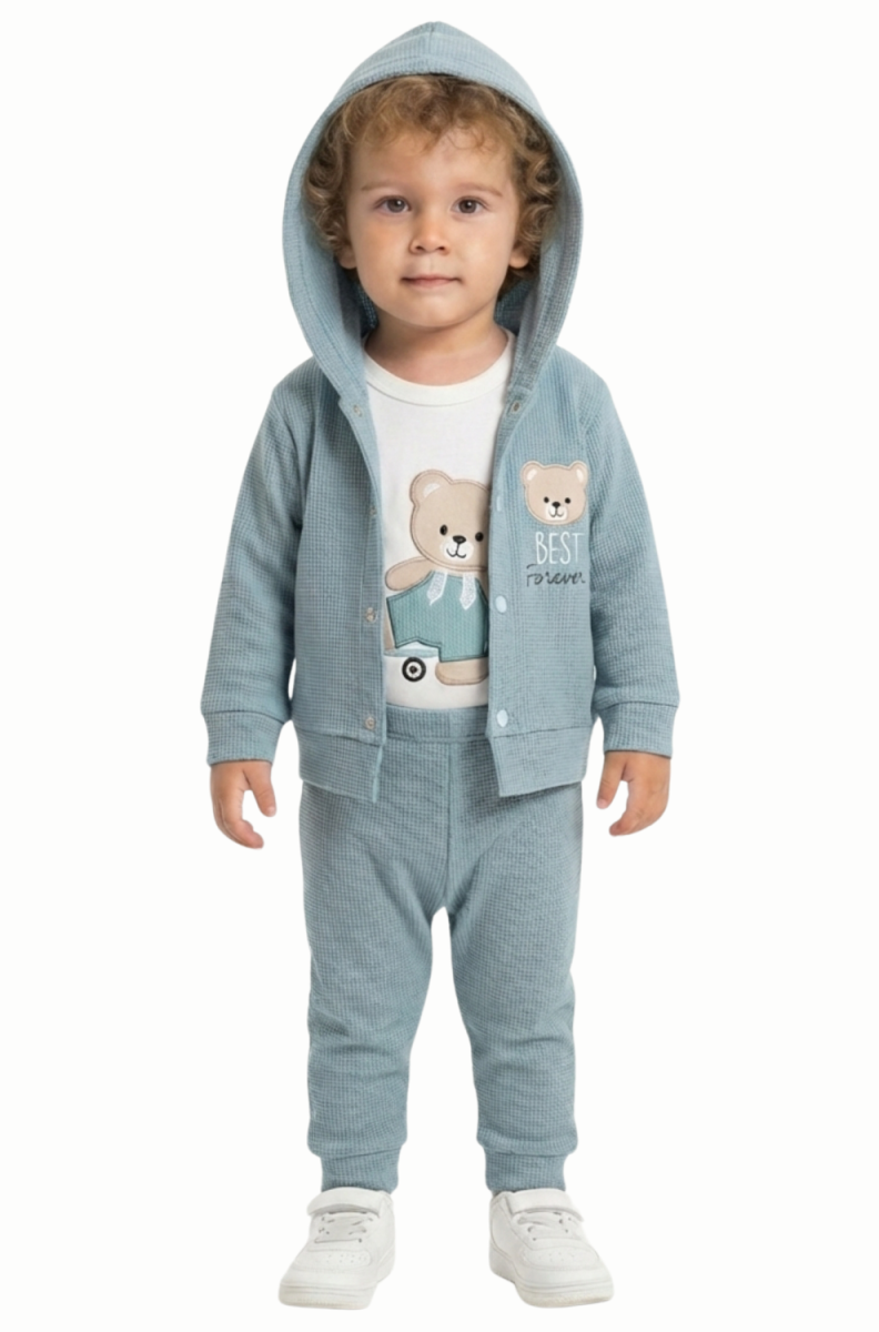 BEAR NAKIŞLI 3'LÜ ERKEK BEBE TAKIM 3011