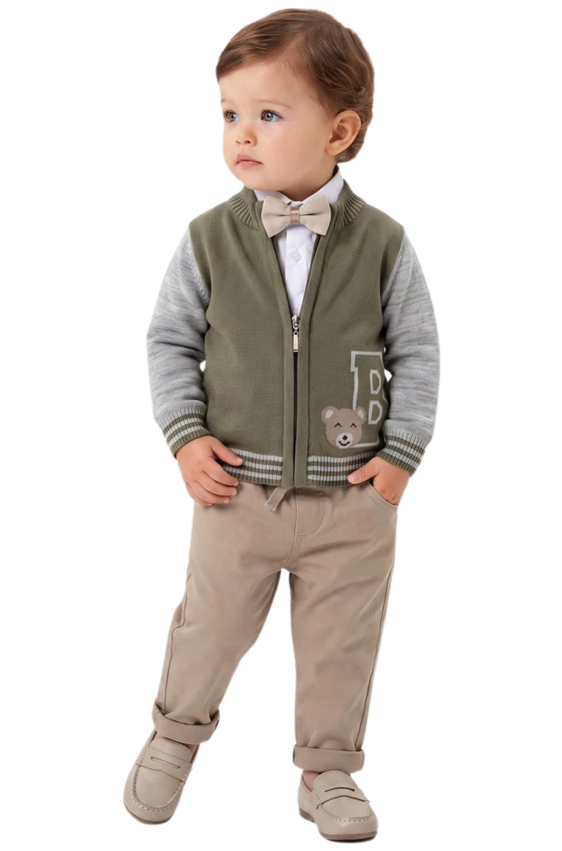 BEAR TRİKO HIRKALI 3 LÜ ERKEK BEBE TAKIM 9049
