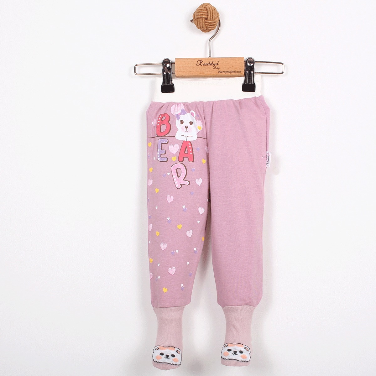 BEAR VE KALP BASKILI ÇORAPLI BEBE TEK ALT 5349