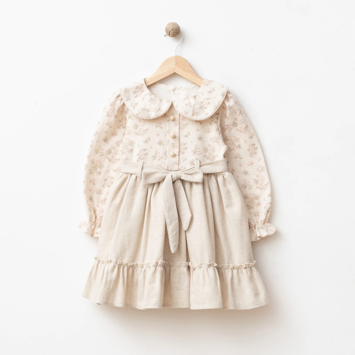 BEBE YAKA KEMERLİ KIZ ÇOCUK ELBİSE 6121