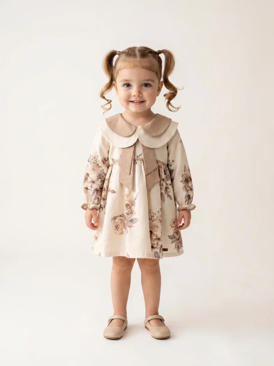 BEBE YAKA KETEN ÇOCUK ELBİSE 26134