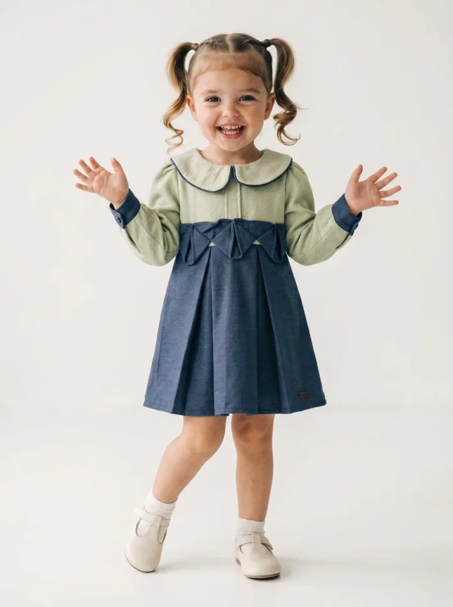 BEBE YAKA PİLELİ ÇOCUK ELBİSE 26139