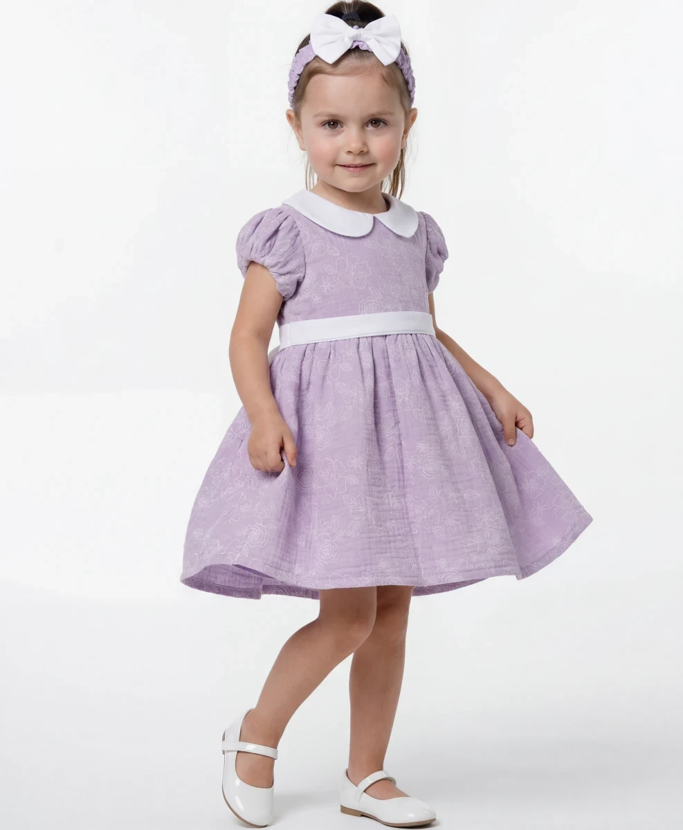 BEBE YAKALI MÜSLİN KIZ BEBE ELBİSE 13651