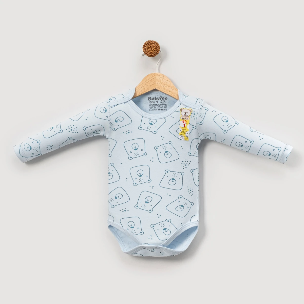 BENEKLİ AYICIK DESENLİ PAMUKLU BEBE BADİ 708201