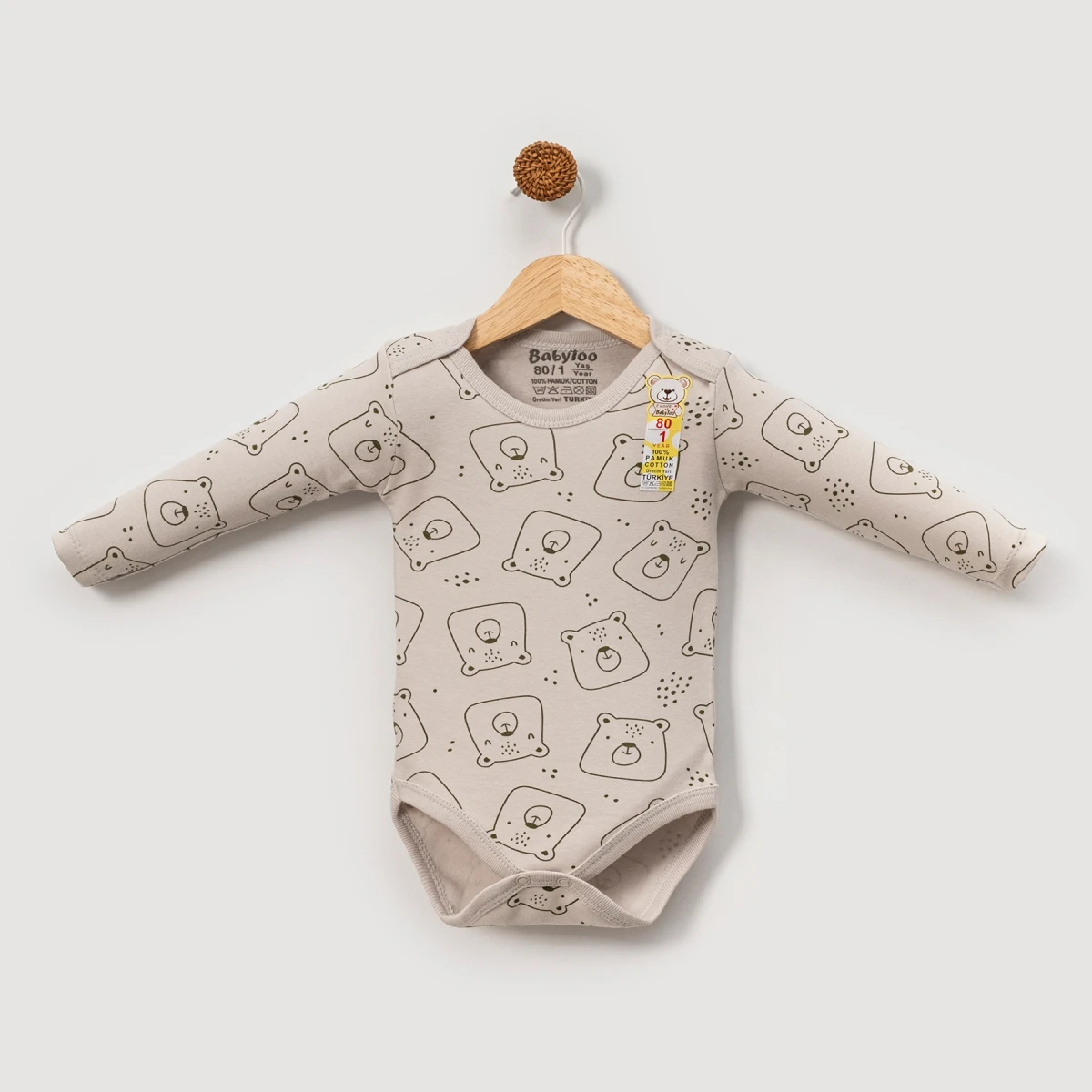BENEKLİ AYICIK DESENLİ PAMUKLU BEBE BADİ 708301