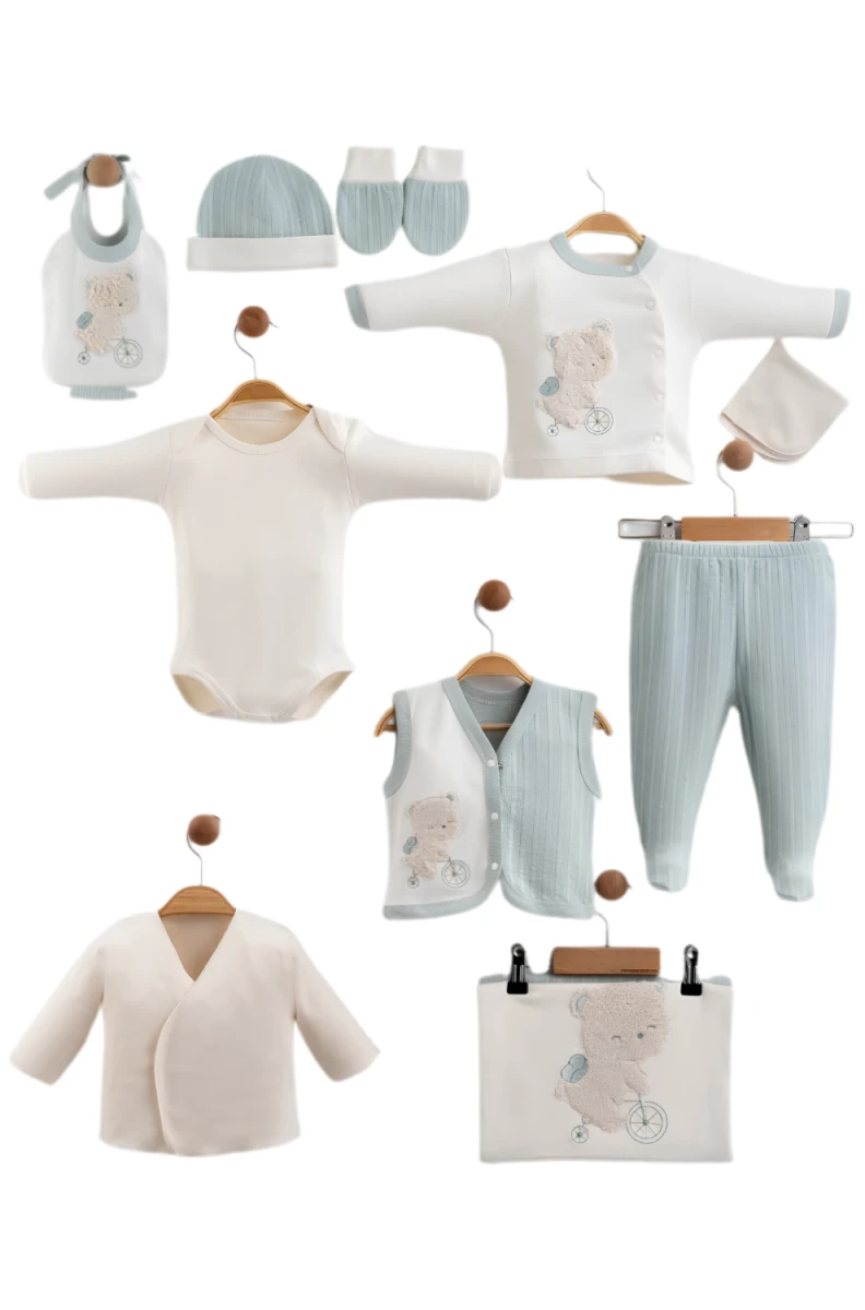 BİSİKLETLİ AYICIK NAKIŞLI ERKEK BEBE 10LU SET 1115