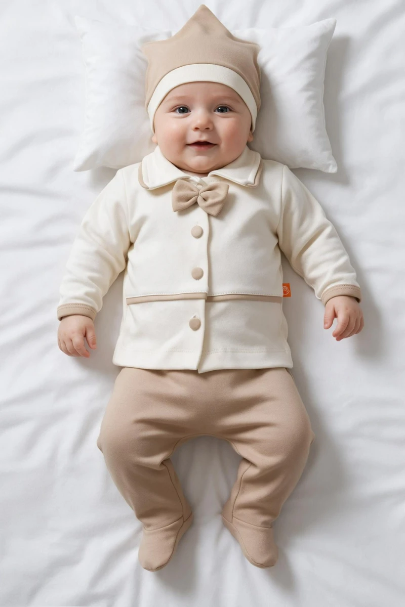 BİYELİ PAPYONLU PAMUKLU 5 Lİ ERKEK BEBE ZIBIN SET 6277