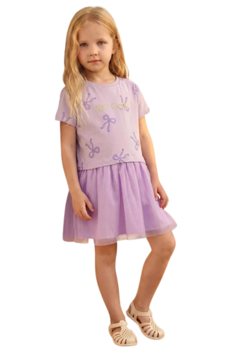 BOW GIRLS FİYONK BASKILI KIZ ÇOCUK ELBİSE 26111