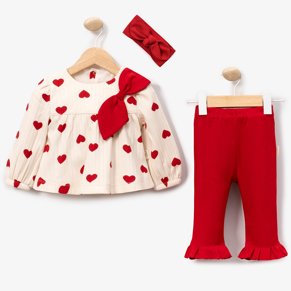 BÜYÜK KALP BASKILI 3LÜ BEBE TAKIM 4048