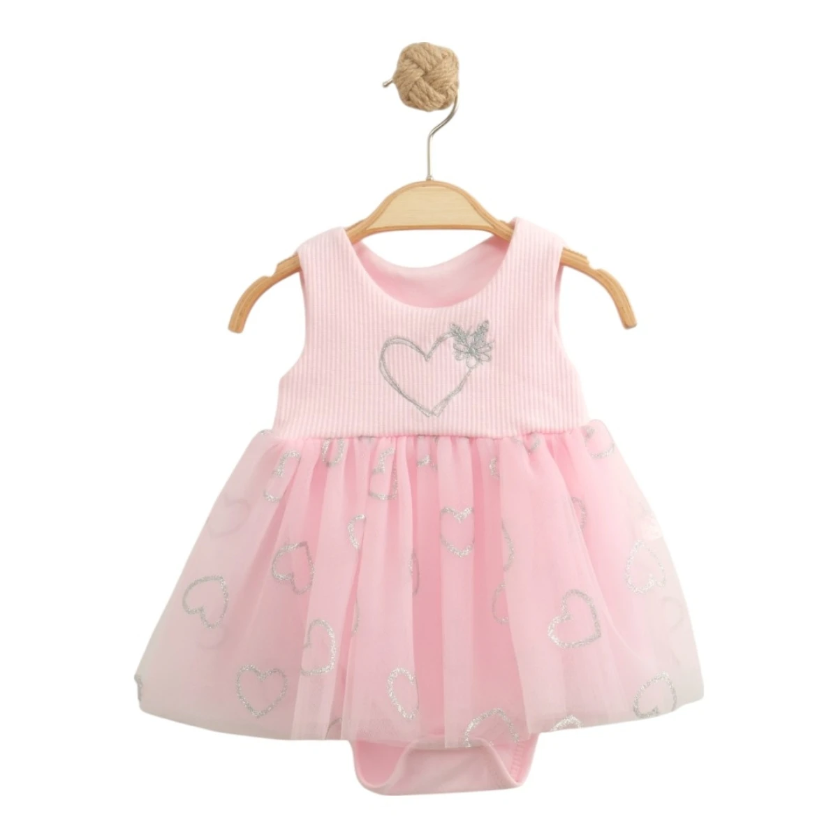 BÜYÜK KALPLİ TÜL DETAYLI BEBE ELBİSE 0507