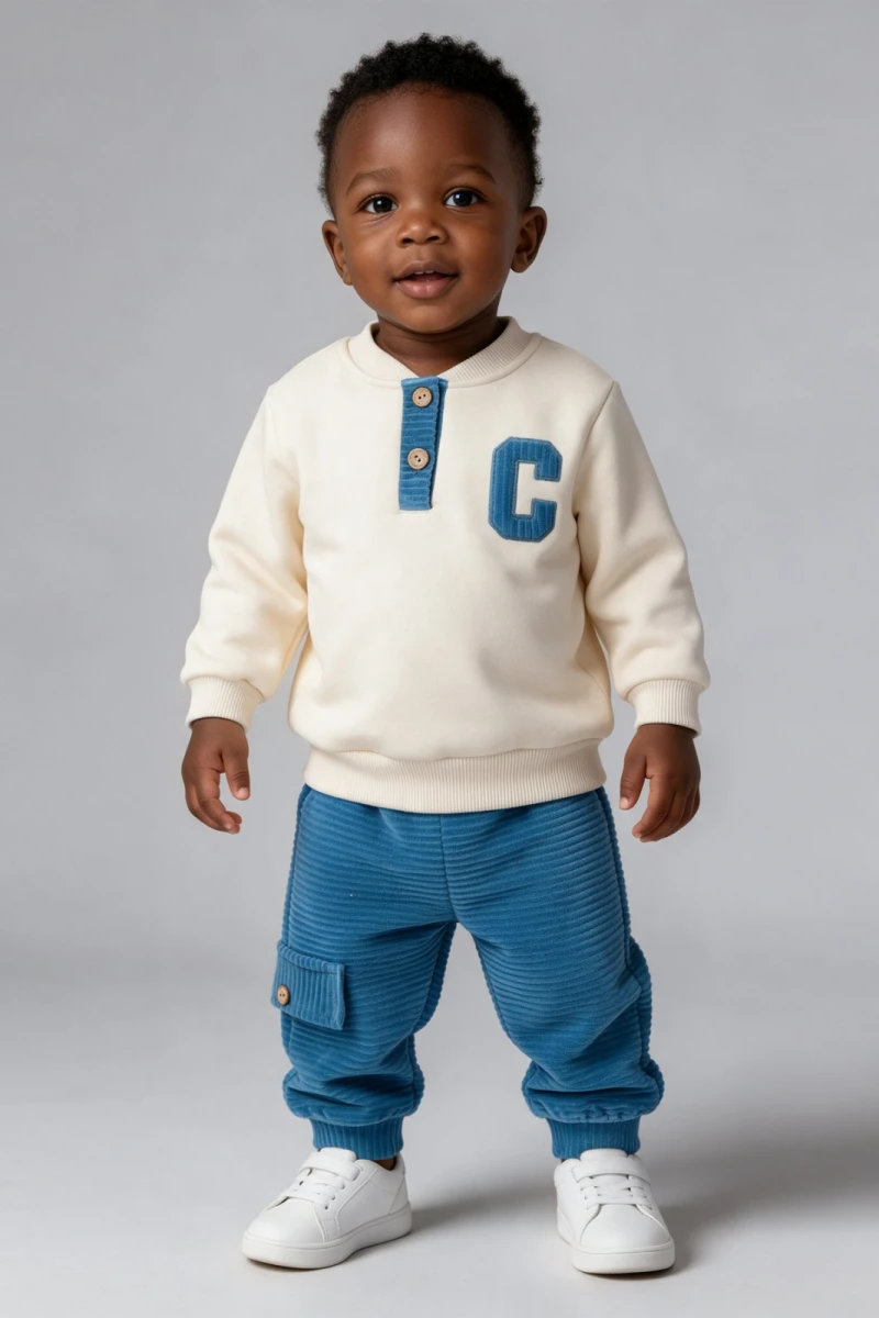 C HARFLİ KADİFE 3 İP ERKEK BEBE TAKIM 2668