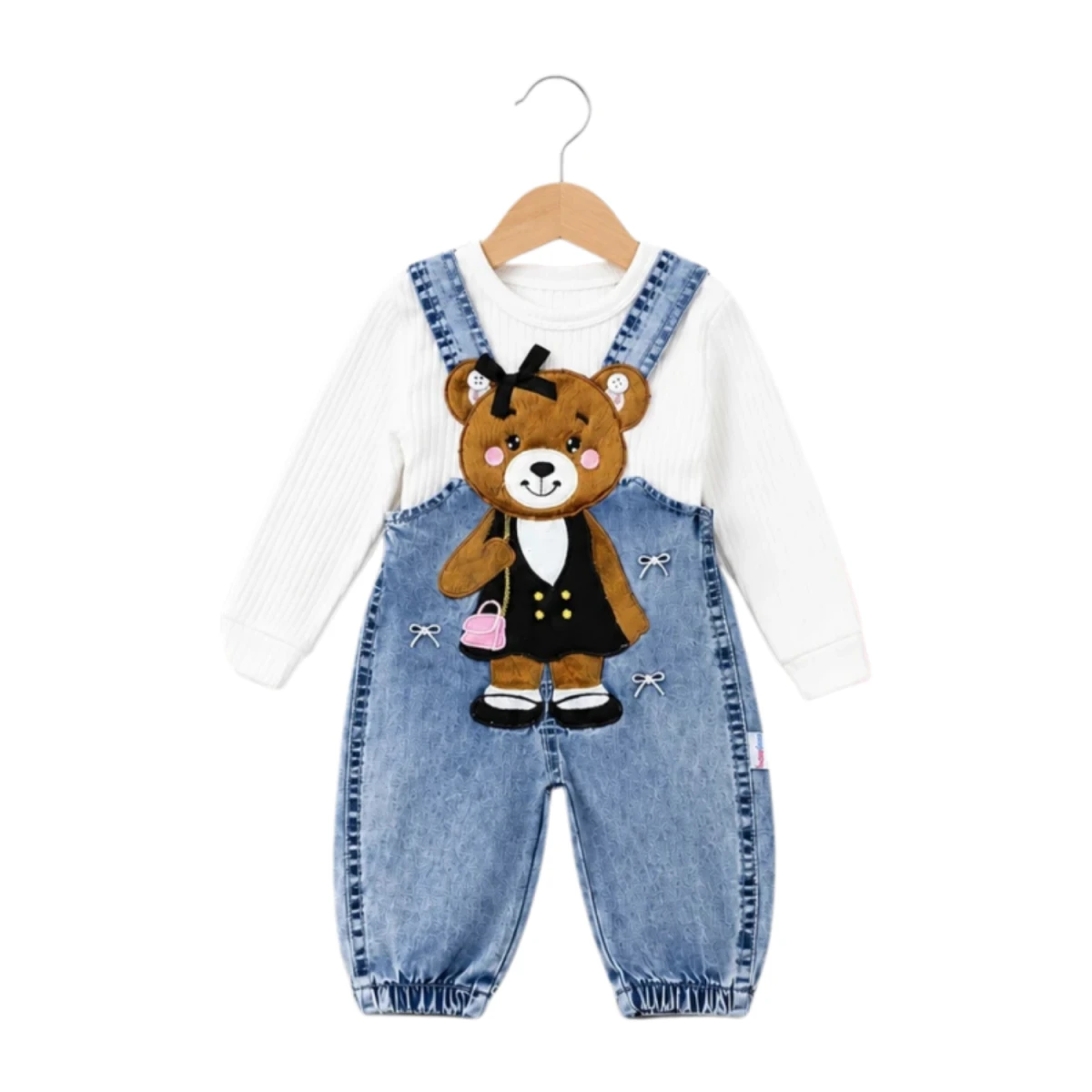 ÇANTALI AYICIK 2 Lİ DENİM BEBE SLOPET 1093