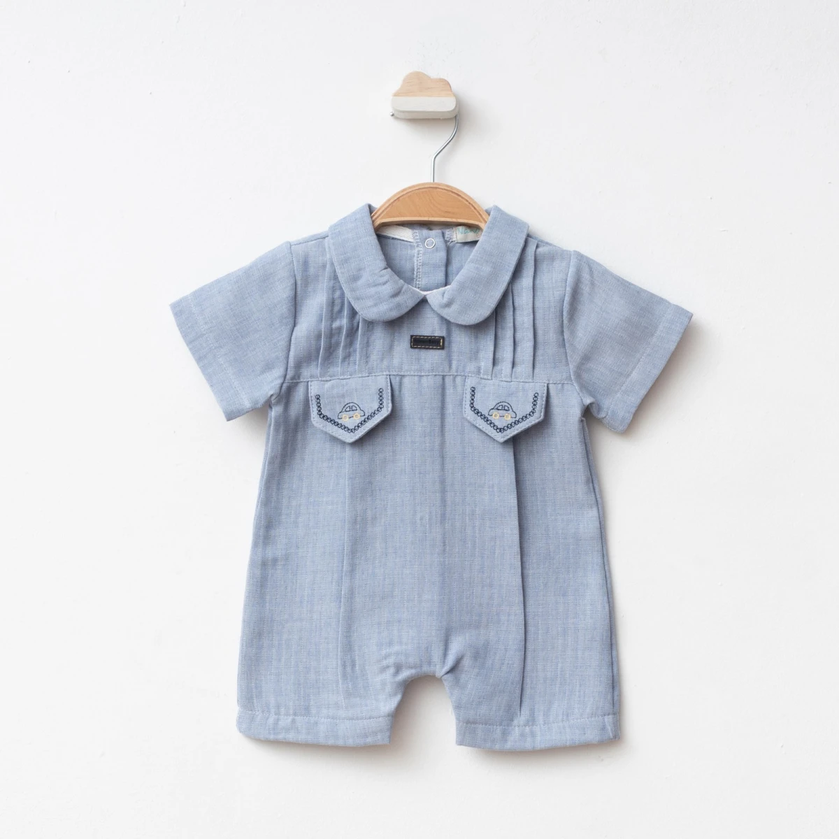 CEPLERİ NAKIŞLI ERKEK BEBE YAZLIK TULUM 7811