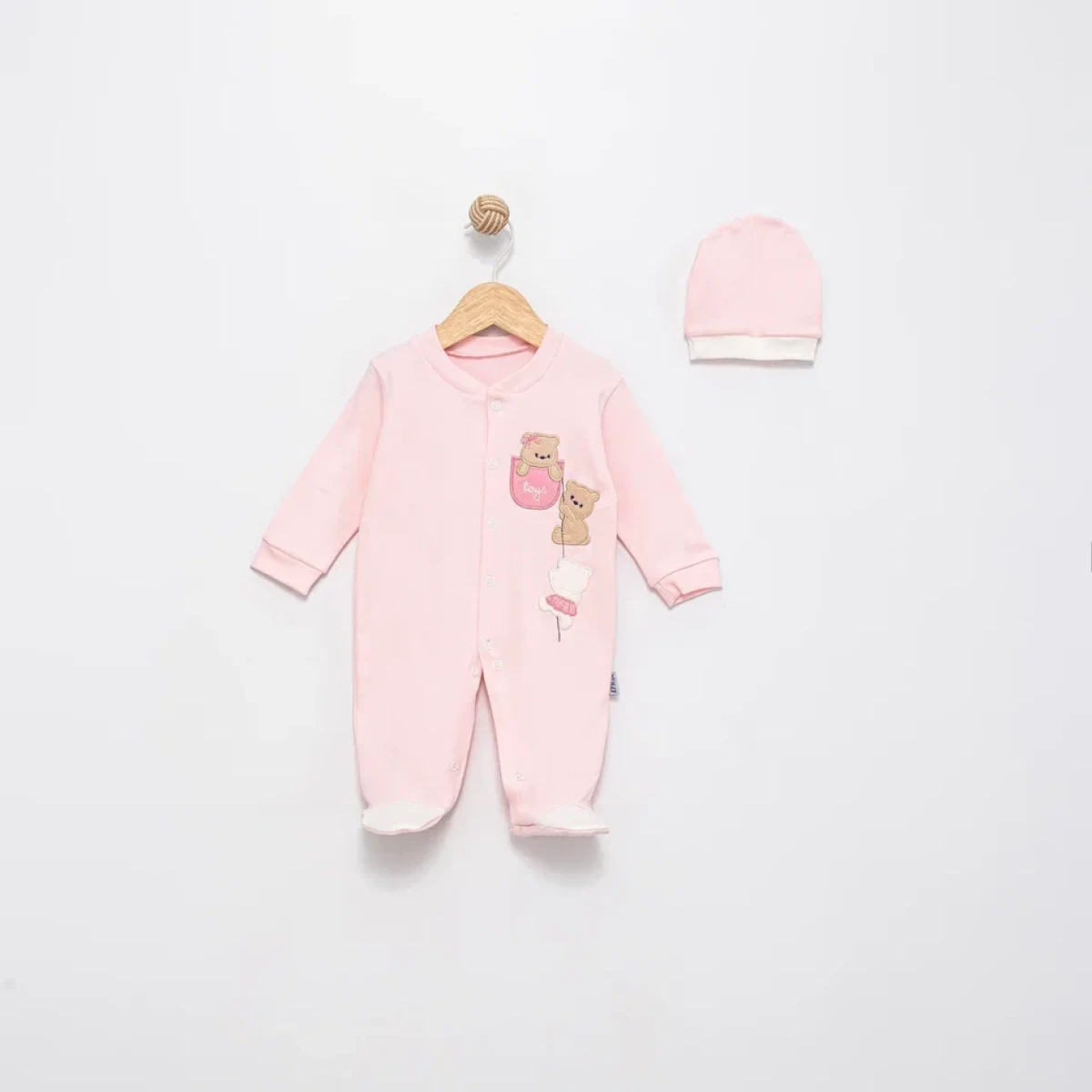 CEPLİ AYICIKLAR NAKIŞLI ŞAPKALI KIZ BEBE TULUM 1364