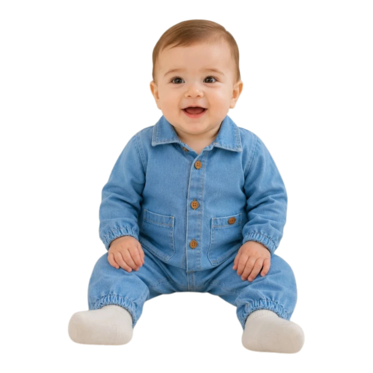 CEPLİ BABA BASKILI DENİM ERKEK BEBE TULUM 8286