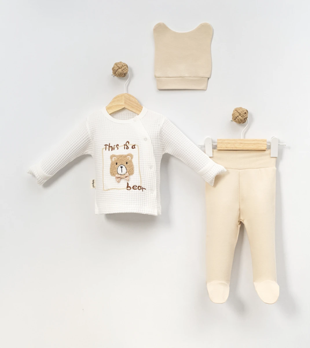 ÇERÇEVELİ AYI NAKIŞLI 3 LÜ BEBE TAKIM 9444