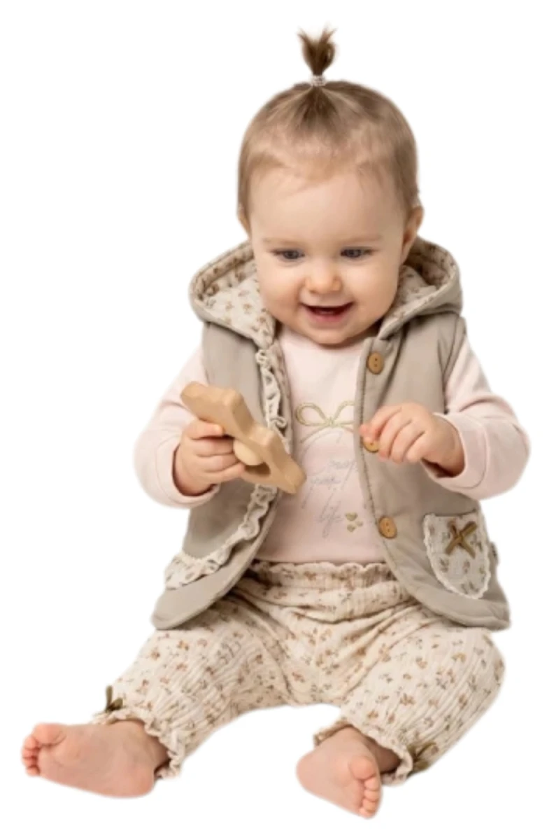  ÇİÇEK BAHÇESİ DESENLİ 3 LÜ YELEKLİ KIZ BEBE TAKIM 2560