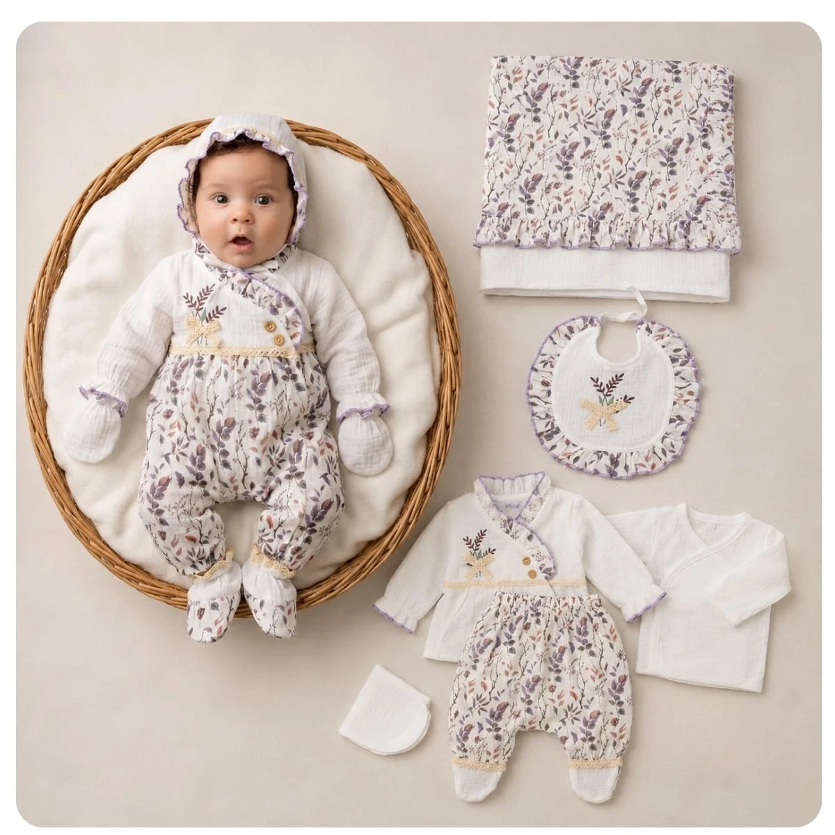 ÇİÇEK BAHÇESİ DESENLİ MÜSLİN 10 LU ZIBIN SET 10019