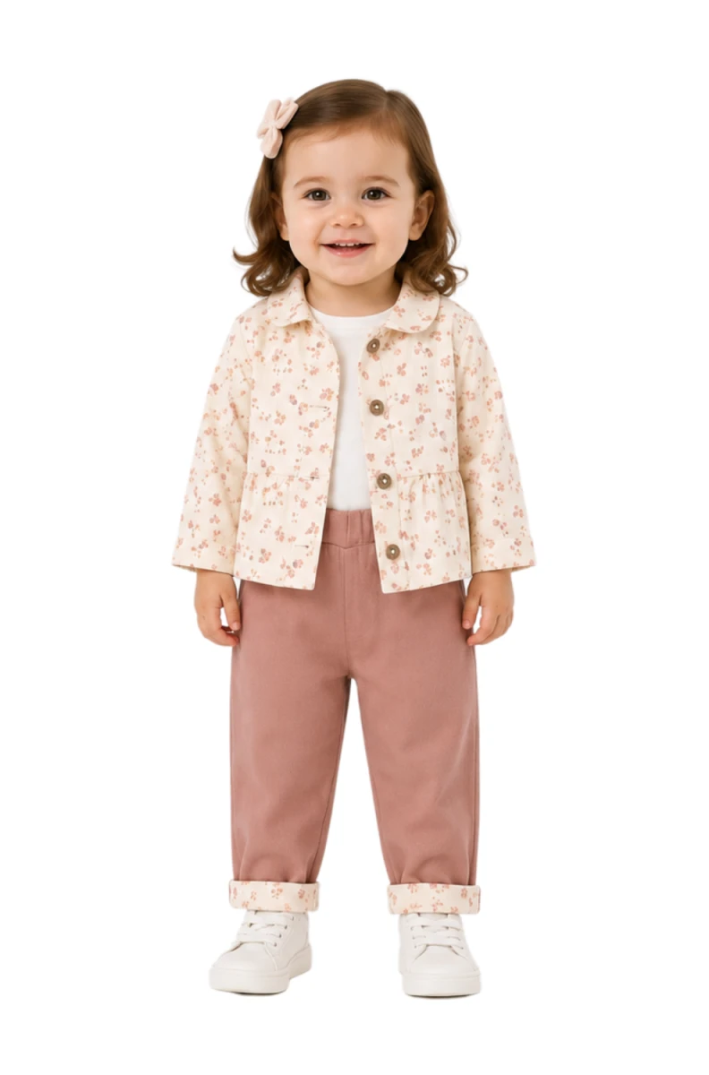 ÇİÇEK BASKILI 3 LÜ KIZ BEBE TAKIM 1522 